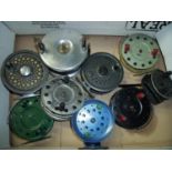 Collection of centre pin fishing reels including Eton Sun, BFR Dragonfly Cartridge 395 etc.