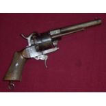 Spanish 12mm pinfire revolver marked De Parlo Juaristi Eibar with six shot engraved cylinder with