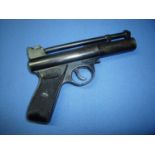 Webley MKI .22 air pistol, No 386, with overall blackened finish and checkered grip scales