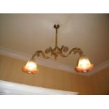 Pair of twin branch brass centre light fittings