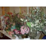 Large selection of faux floral arrangements, jardinières etc (QTY)