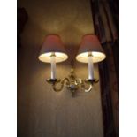 Pair of brass twin branch wall lights