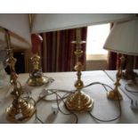 Pair of heavy brass table lamps and two others (4)