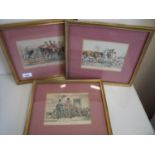 Set of three framed John Leach coloured engravings