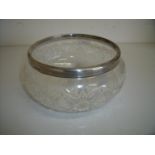 Chester silver hallmarked rim cut glass bowl (diameter 20cm)