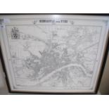 Framed and mounted print of Newcastle-upon-Tyne 1858 map (76cm x 65cm)