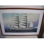 Large framed and mounted print of triple masted British sailing ship East African by Antonio