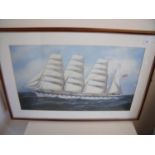 Large framed print of a four masted British sailing ship Fortevict ( 101 x 68 including frame)