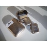 Silver hallmarked cigarette case, two silver hallmarked vestas (1 with box brooch fastening) and a