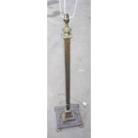 Early 20th C brass standard lamp with square column and stepped square base