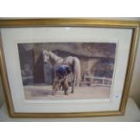 Framed and mounted limited edition number 77/200 signed Jane Parkin print of a Farrier (62cm x 48cm)