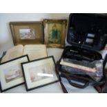 Small selection of framed prints, The Universal English Dictionary by James Barclay 1838 and a boxed