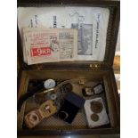 19th C mahogany box containing a selection of various ration cards, GB & world coinage