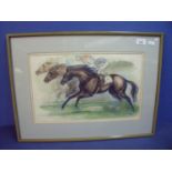 Signed limited edition artist proof print by Benita Bammer of racehorses Nina 1970 (59cm x 43cm)