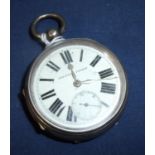 Large improved patent open faced pocket watch with secondary dial in Birmingham 1894 silver