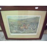 Framed and mounted coloured Lionel Edwards signed hunting print (A/F) (79cm x 69cm including frame)