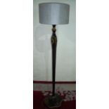 Early 20th C Chinoiserie standard lamp with fluted tapering column with black lacquer and gilt-