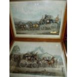 Two 19th C coloured prints from Fore's Coaching Recollections plates 2 & 3 which are titled 'All