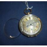 14ct gold open faced pocket watch with secondary dial with gold engraved dial