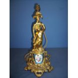 19th/20th C French-style gilt metal and porcelain table lamp in the form of a cherub (44cm high)