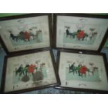 Set of four framed and mounted Lackeyay signed comical coloured bridge prints (A/F)