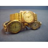 Gents 9ct gold cased wristwatch with secondary dial by Helvetia and two ladies 9ct gold wristwatches