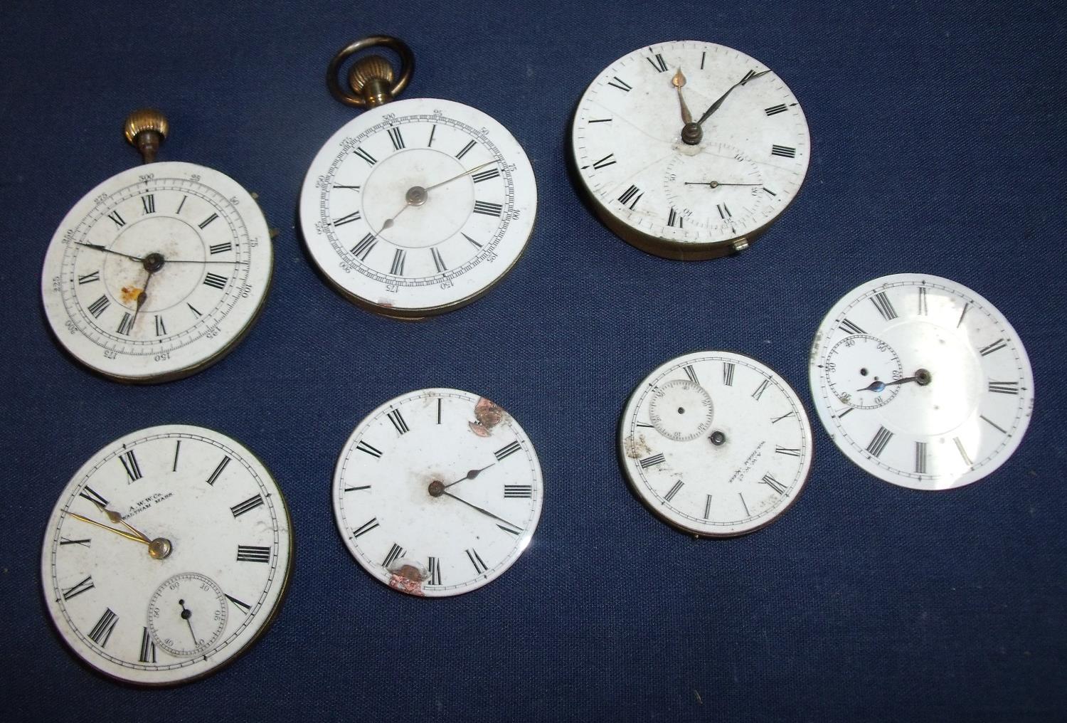 Collection of six pocket watch movements and one pocket watch face, various makers including