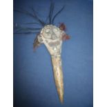 Late 19th C African tribal shamans type stick with carved pointed bone spike mounted with figure