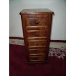 Victorian style mahogany combination chest with marble top and single drawer above fall front and