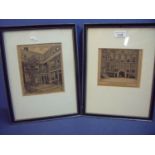 Two 19th/20th C continental engravings depicting buildings (24.5cm x 32cm including frames)