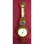 19th C rosewood wall barometer with central mirrored panel and painted detail