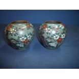 Pair of early 20th C Japanese crackle-glazed vases of bulbous squat form (1 A/F) (12cm high)