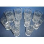 Set of six quality Tudor Crystal of Stourbridge high ball glasses with etched vine leaf detail and