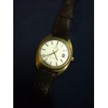 Omega quartz gents wristwatch complete with brown leather Omega strap and buckle, with date dial