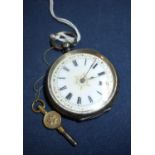 Swiss made ladies silver cased pocket watch with gilt and enamel dial