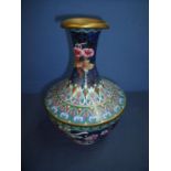 19th/20th C Cloisonné vase with bulbous body and tapering neck with flared gilt metal rim with