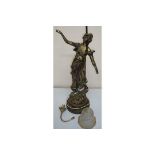 Early 20th C cast bronze French style table lamp in the form of a semi-clad lady (height 64cm)