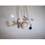 Selection of sterling silver and other necklaces and a sterling silver cameo style ring