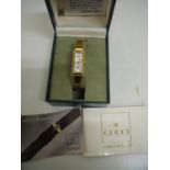 Boxed Gucci ladies rectangular faced wristwatch