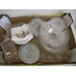 Selection of various glassware including decanter and a costume jewellery necklace & brooch set