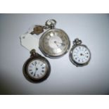 Ladies silver cased pocketwatch and two other ladies fob style pocketwatches (3)