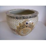 20th C Satsuma ware style ceramic fish bowl/jardiniere (diameter 32cm x height 25 cm)