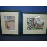 Framed and mounted limited edition Loon comical hunting print, and another similar (2)