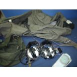Beufort Sea King aircrew immersion suit, two Sea King aircrew headsets, a Sea King aircrew winchmans