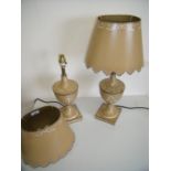 Pair of Toleware Regency style urn shaped electric table lamps with shades (height 56cm)