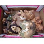 Box containing a large selection of various decorative wildlife figures including Sherratt & Simpson