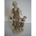 Large Royal Dux figure of a lady and child on oval base no 2426 (height 44cm) (chip to base)