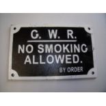 Reproduction cast metal G.W.R 'No Smoking Allowed' sign (30cm x 19cm)