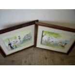 Pair of framed signed watercolours by A Miller depicting 1920s style ladies in park setting (59cm