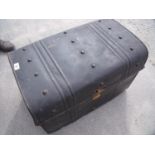 Vintage metal dome-top trunk with twin carrying handles